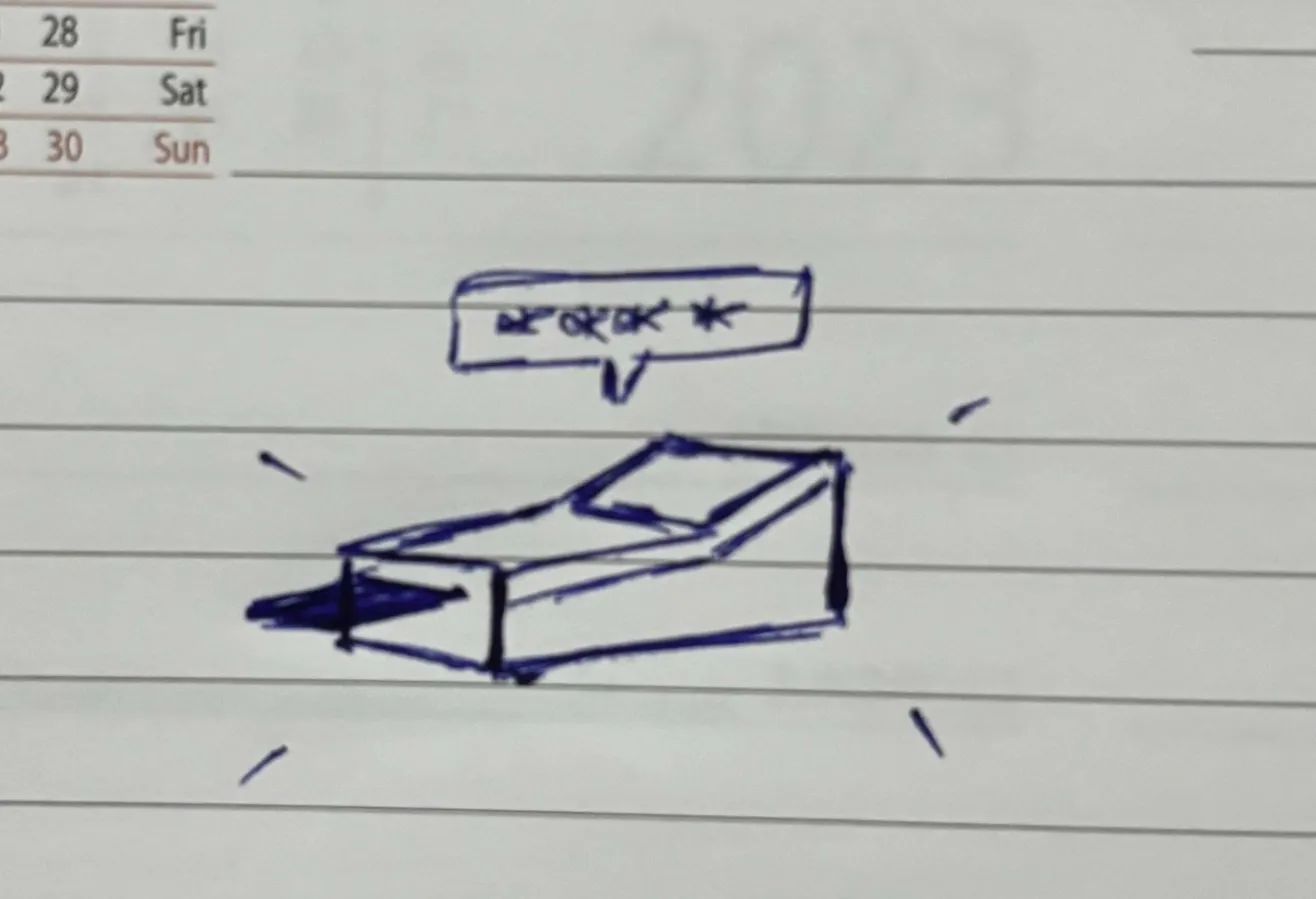 A pen sketch of a card reader on ruled notepaper