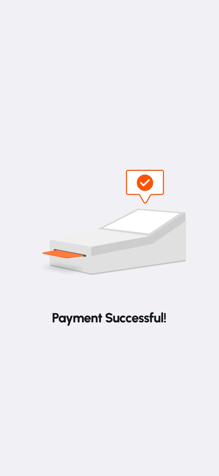Payment successful: the terminal with a tick above it