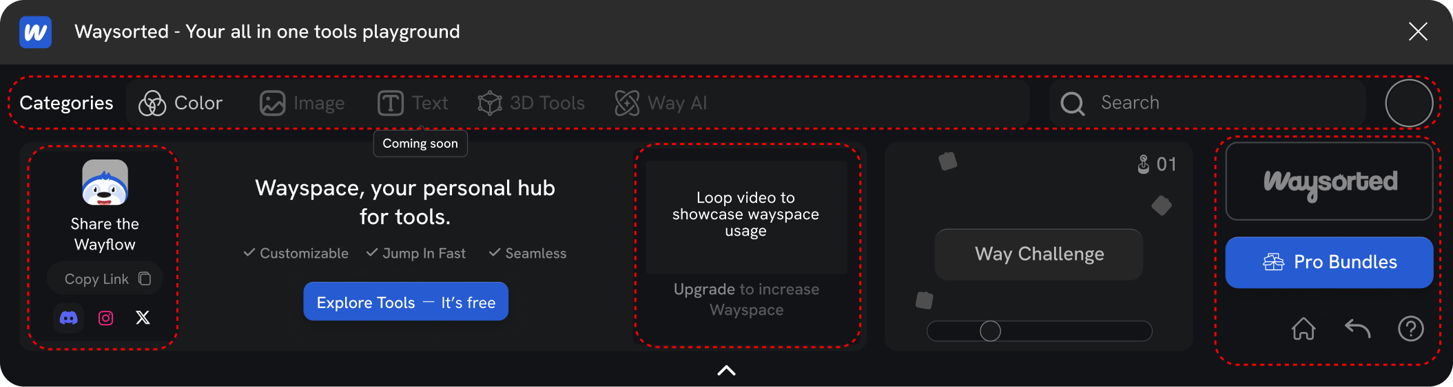 The V1 interface with the elements later removed marked in red